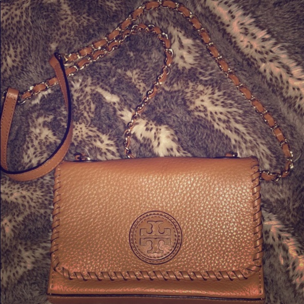 tan Tori Burch cross body great condition like new